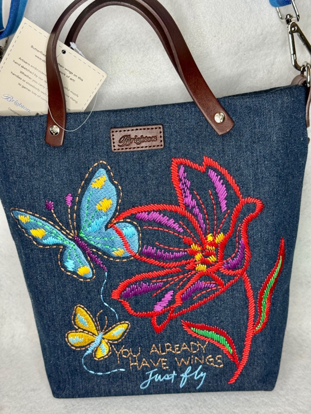 NWT Brighton Embroidered Denim Petal Wings Messenger Bag - Picture 5 of 8